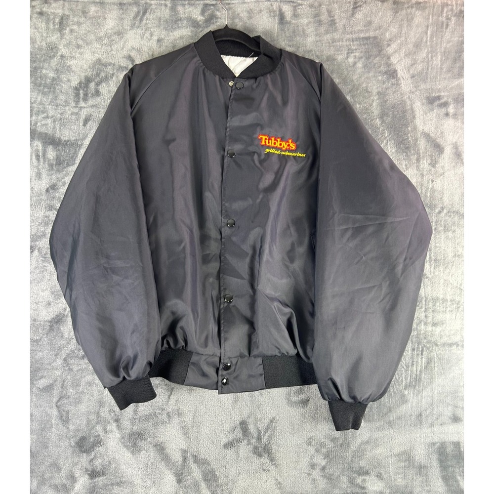 Vintage Tubby's Submarines Jacket XL Snap Front Black WestArk USA Made Quilted